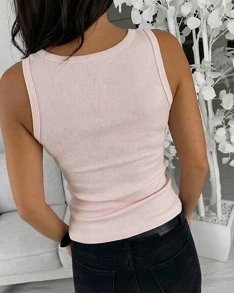 ChicMe Couture Womens Rhinestone Tank Top Fitted Ribbed Shirt Sparkly Rhinestone Ribbed Tank for Women, Flattering U Neck, Comfort Slim Fit Sleeveless Top for Casual & Going Out
