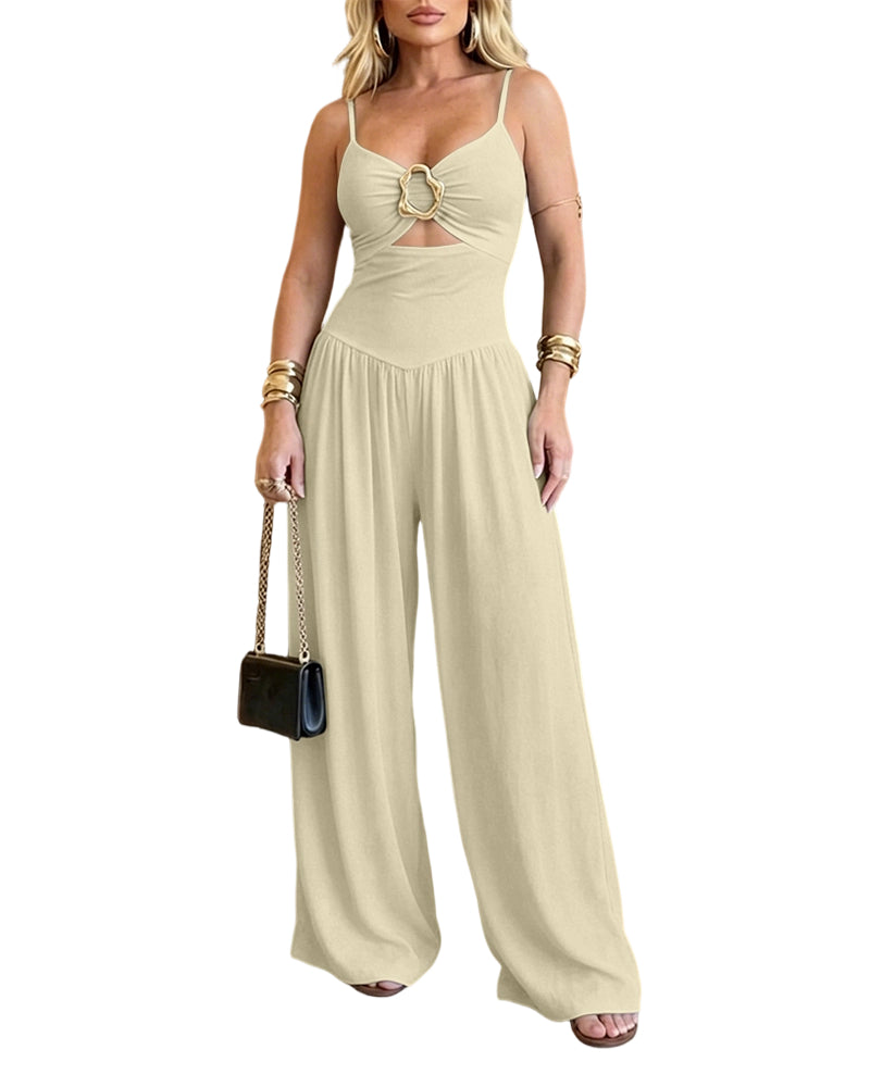 ChicMe Couture Women's Cutout Wide Leg Jumpsuit U-Neck Backless Summer Romper