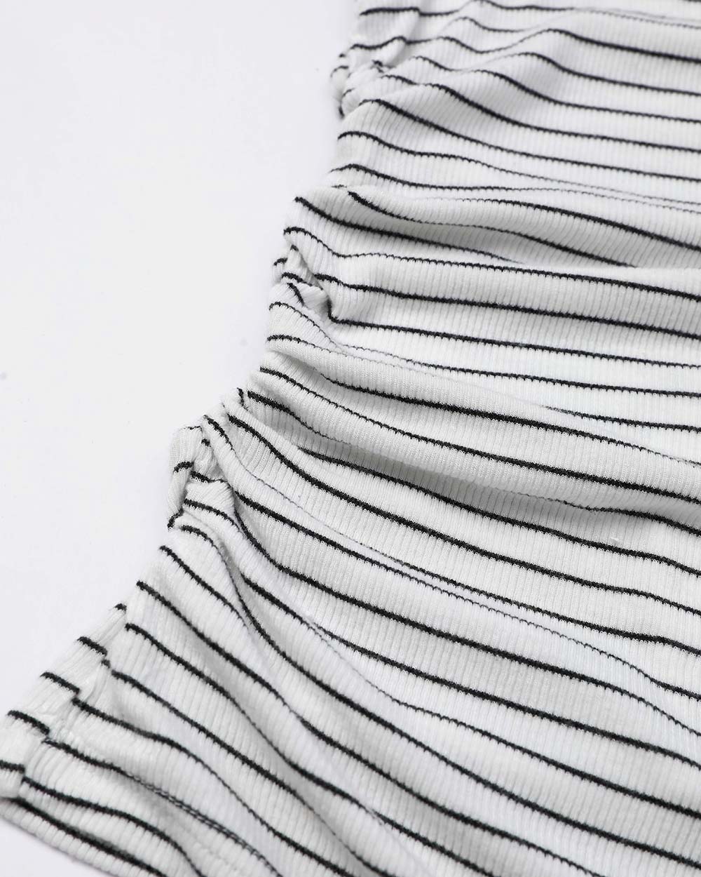 ChicMe Couture Women's Striped Boat Neck Ruched Top with Thumb Holes