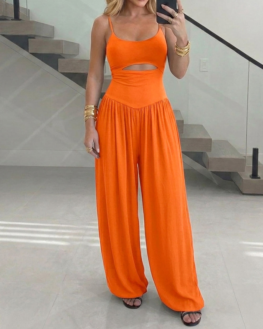 ChicMe Couture Wide Leg Jumpsuits for Women U Neck Cutout Tie Back Romper