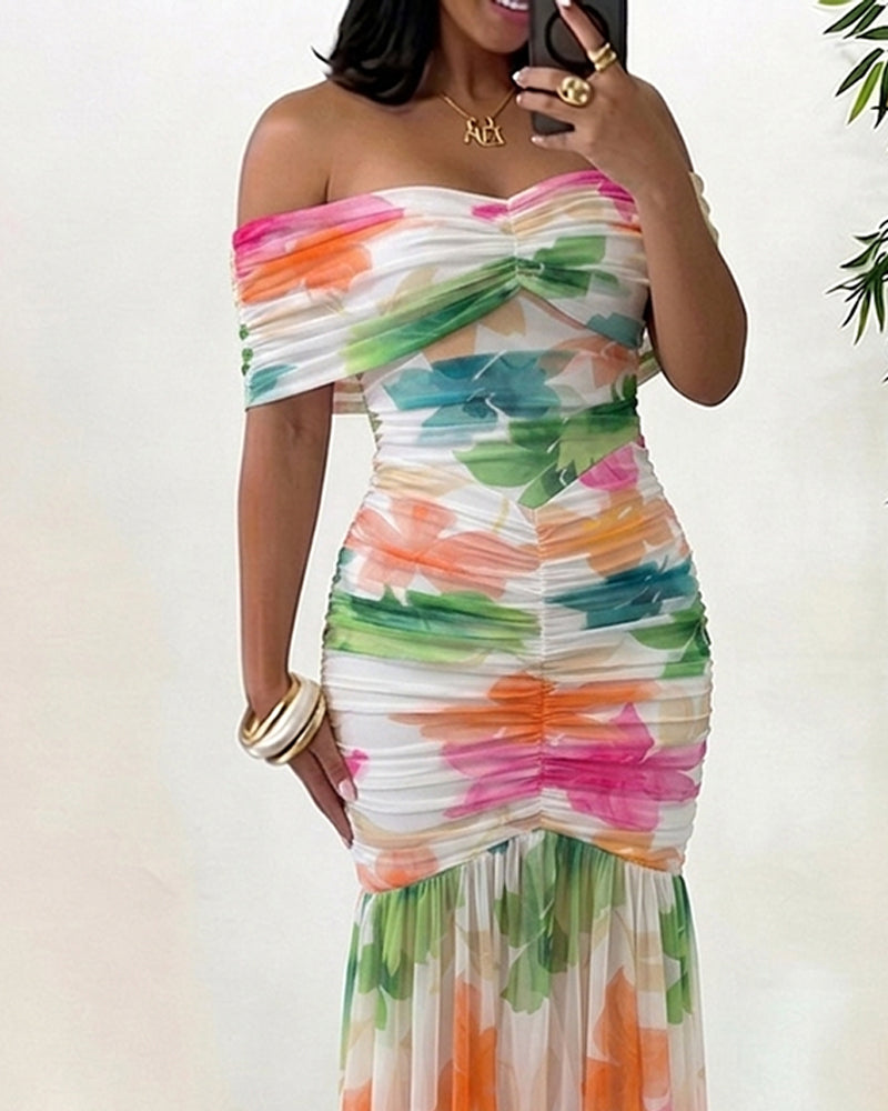 ChicMe Couture Women's Off Shoulder Floral Maxi Dress