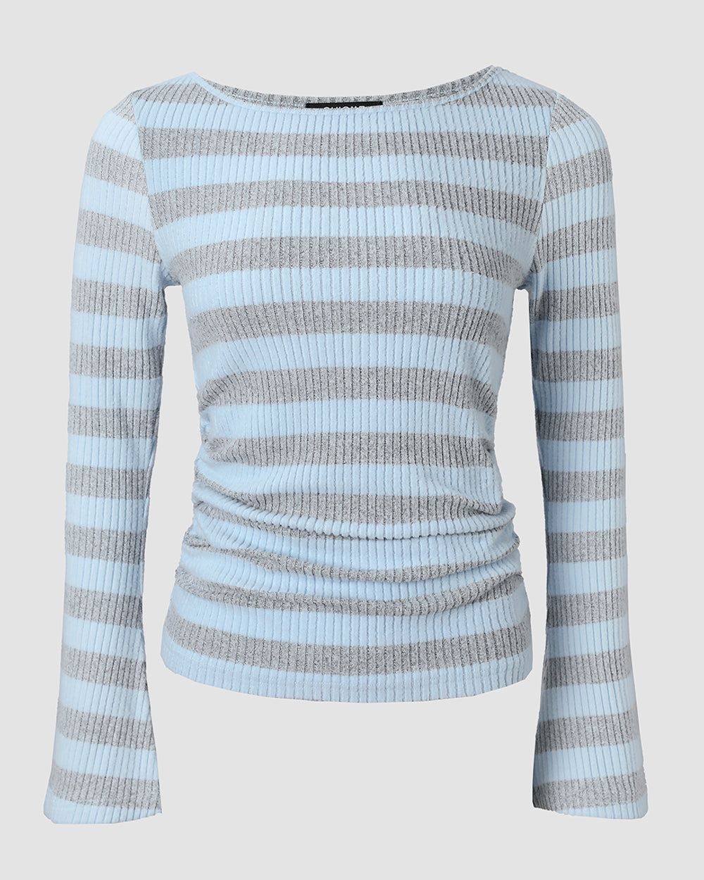 ChicMe Couture Women's Striped Brushed Ribbed Bell Sleeve Boat Neck Top