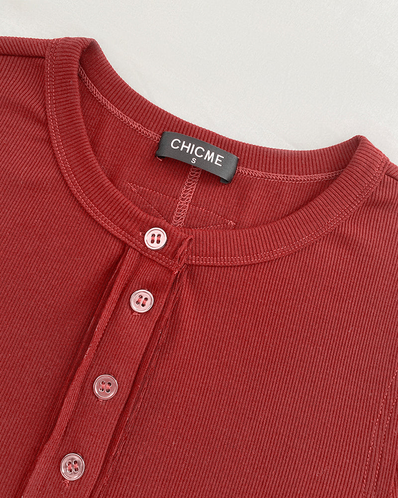 ChicMe Couture Women's Henley Long Sleeve Shirts Ribbed Button V Neck Top