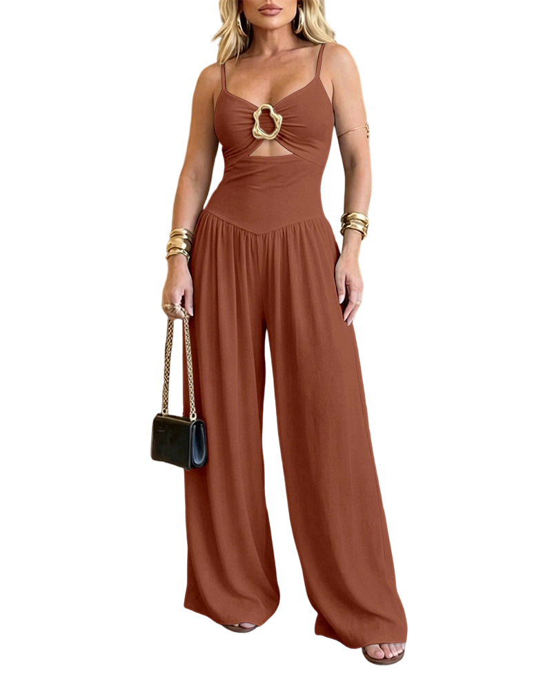 ChicMe Couture Women's Cutout Wide Leg Jumpsuit U-Neck Backless Summer Romper