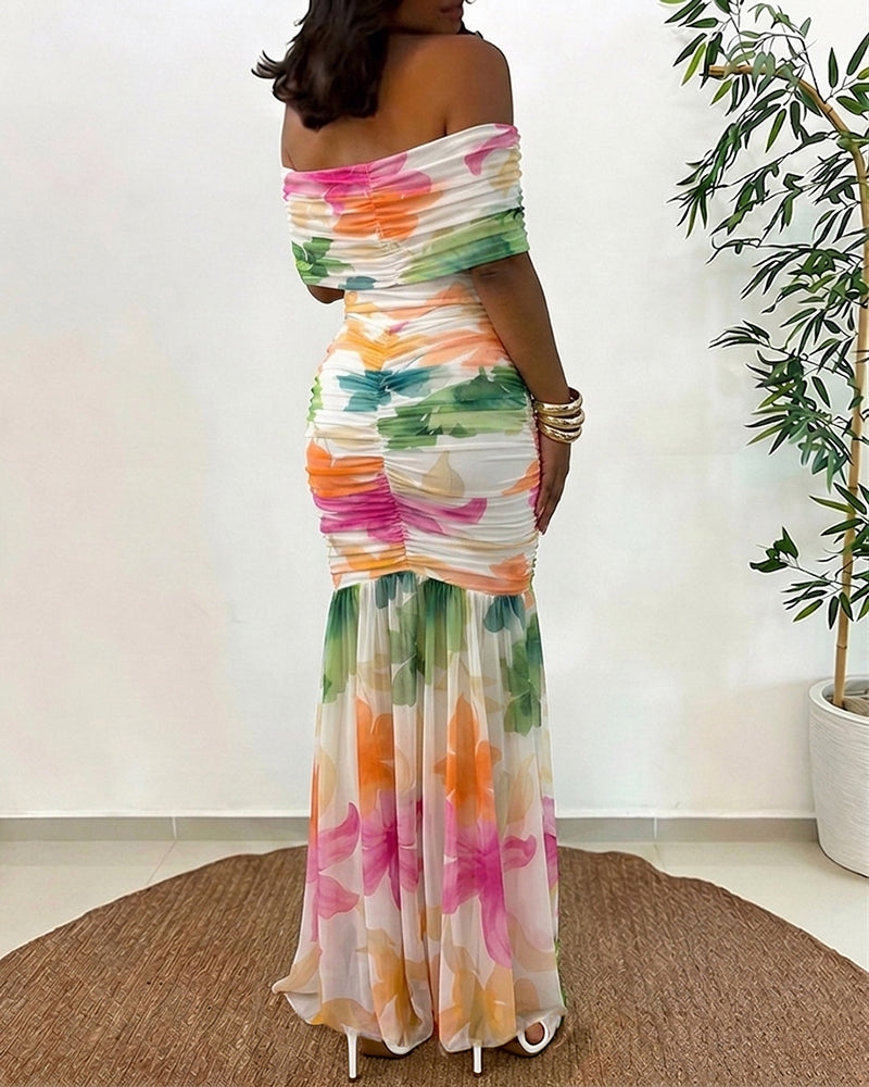 ChicMe Couture Women's Off Shoulder Floral Maxi Dress