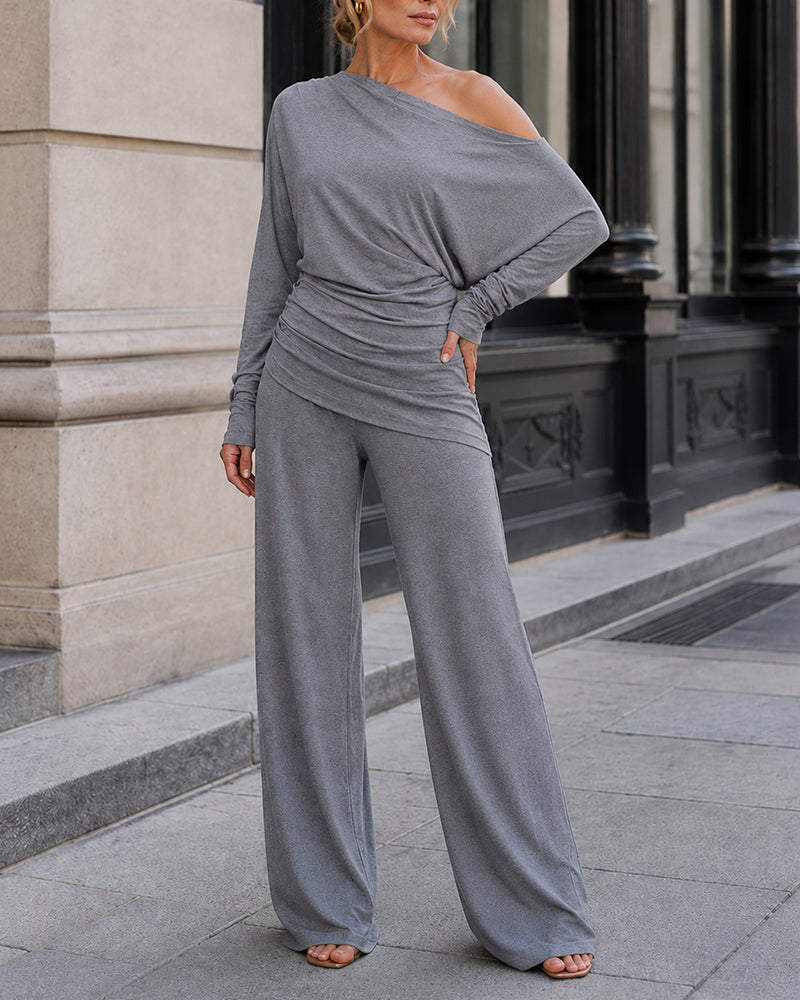 ChicMe Couture Women's 2 Piece Outfits One Shoulder Ruched Lounge Set