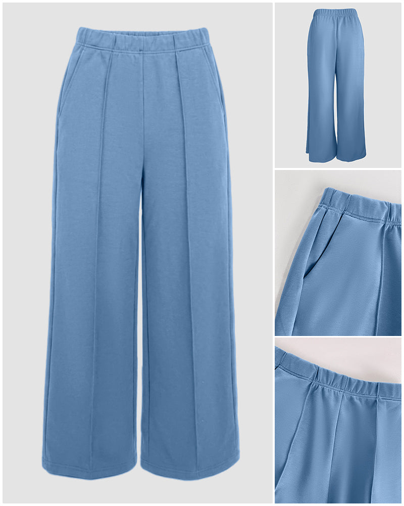 ChicMe Couture Women's 2 Piece Sweatsuit Wide Leg Pant Set Light Gray Small