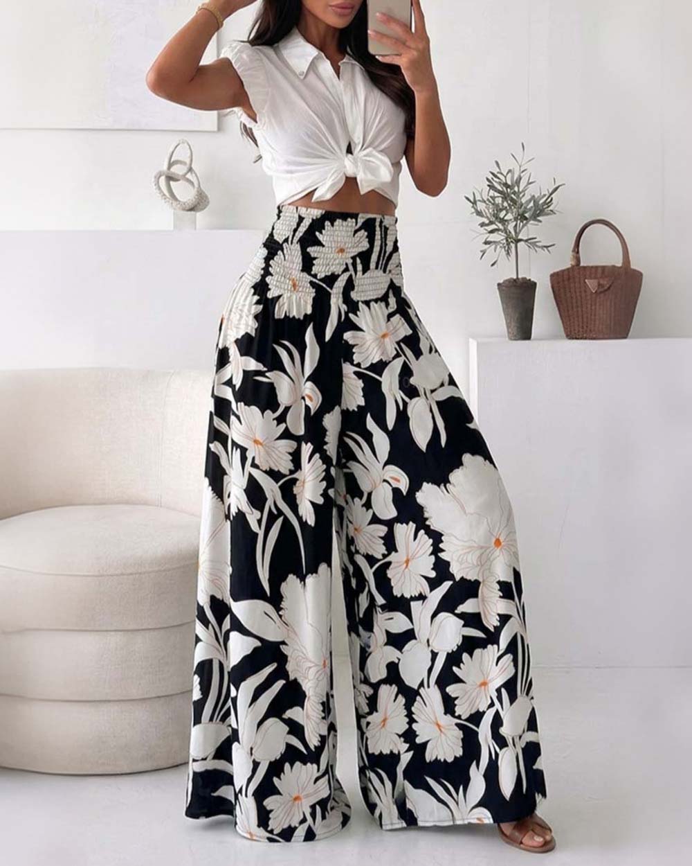 ChicMe Couture Couture Women's High Waisted Wide Leg Palazzo Pants