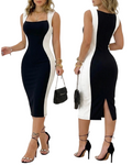ChicMe Couture Women's Colorblock Square Neck Bodycon Midi Dress