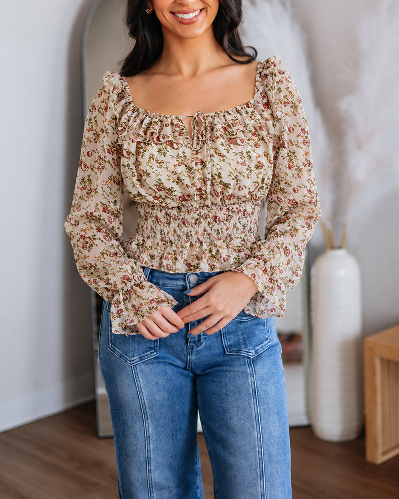 ChicMe Couture Womens Off Shoulder Ditsy Floral Chiffon Blouse