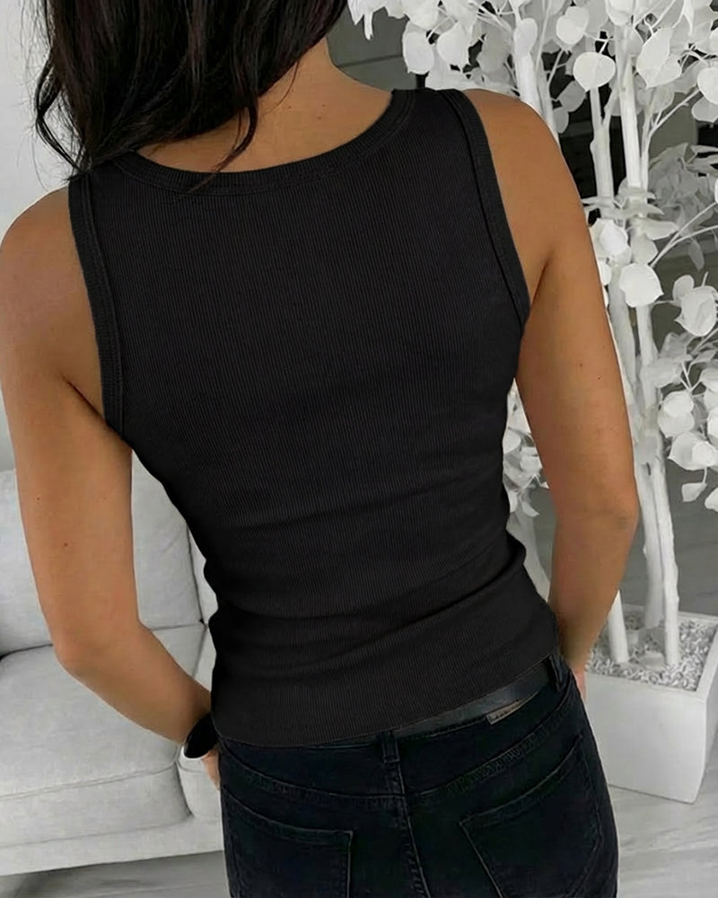 ChicMe Couture Womens Rhinestone Tank Top Fitted Ribbed Shirt Sparkly Rhinestone Ribbed Tank for Women, Flattering U Neck, Comfort Slim Fit Sleeveless Top for Casual & Going Out