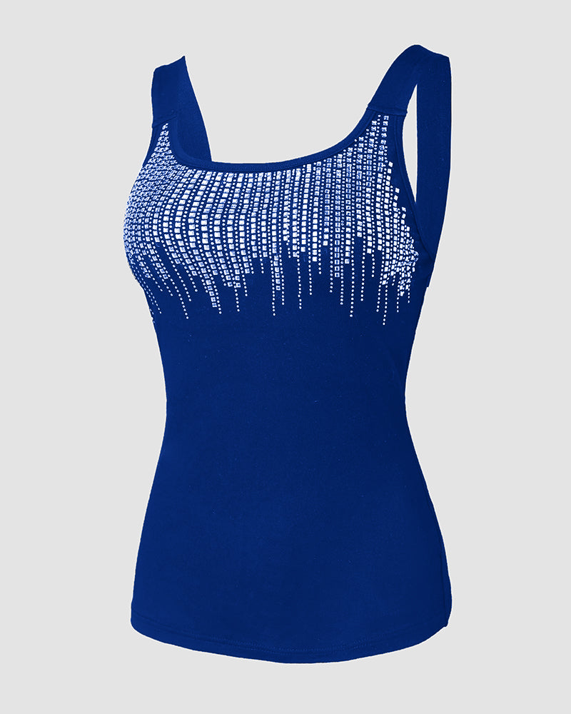 ChicMe Couture Women's Sparkly Rhinestone Backless U-Neck Tank Top
