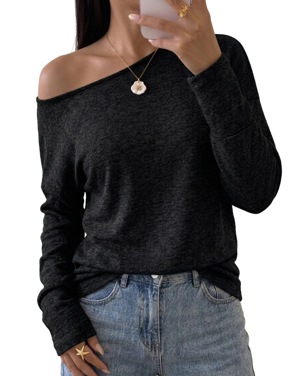 ChicMe Couture Women's Batwing Long Sleeve Boat Neck Top