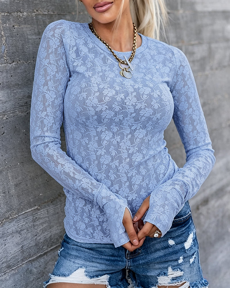 ChicMe Couture Women's Lace Sheer Long Sleeve Top Light Pink Small