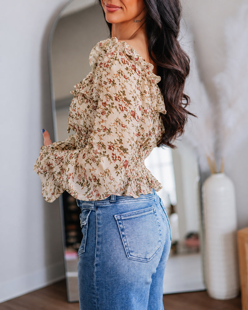 ChicMe Couture Womens Off Shoulder Ditsy Floral Chiffon Blouse