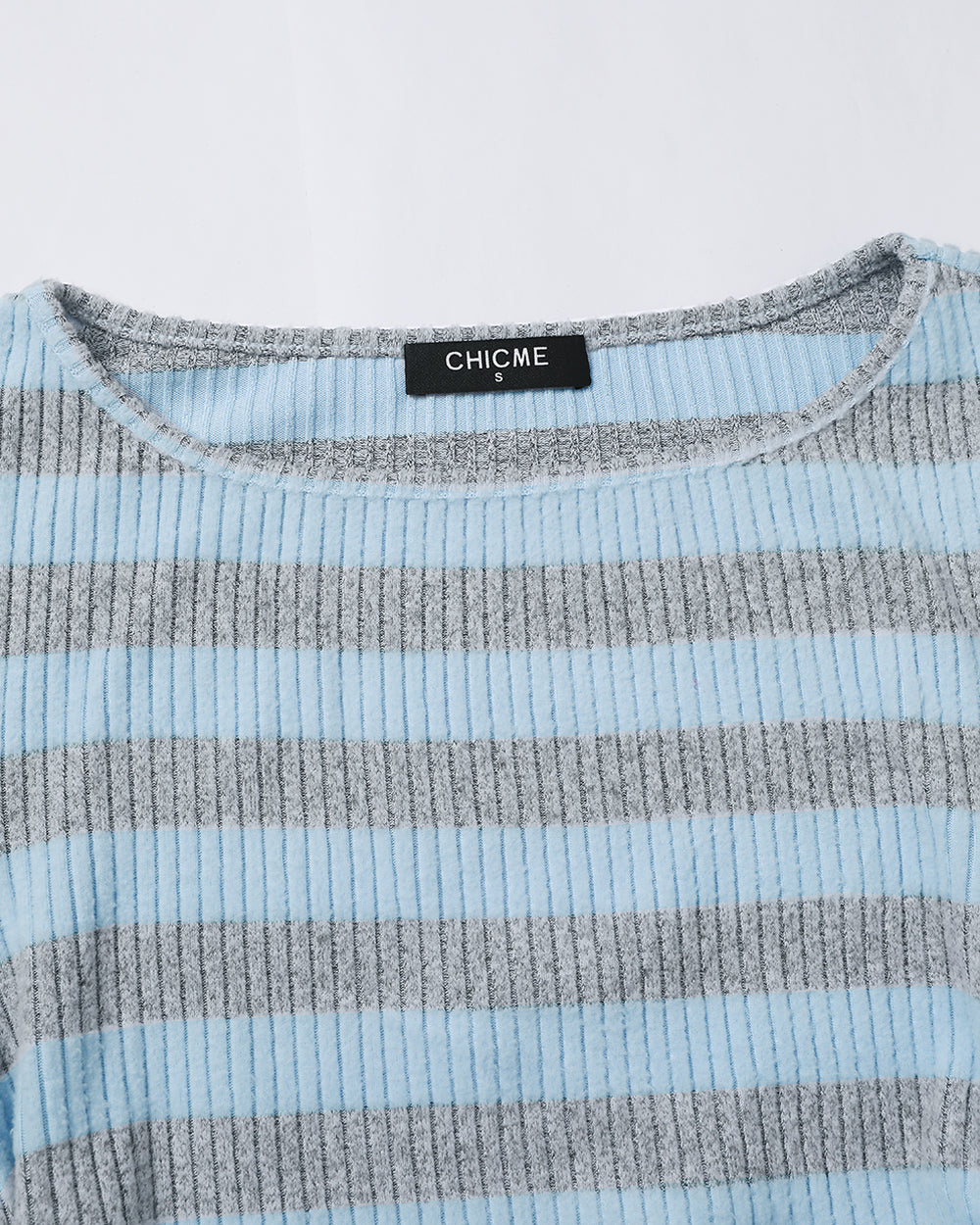 ChicMe Couture Women's Striped Brushed Ribbed Bell Sleeve Boat Neck Top