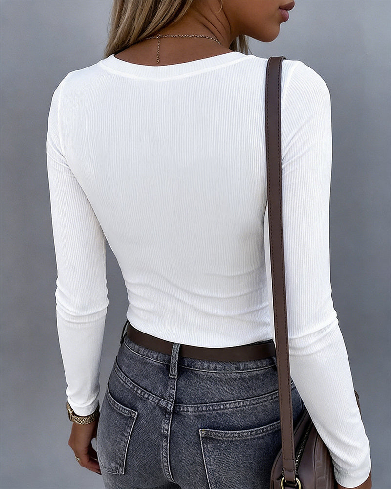 ChicMe Couture Women Rhinestone Ribbed Long Sleeve Top Slim Fit Sparkly Shirt