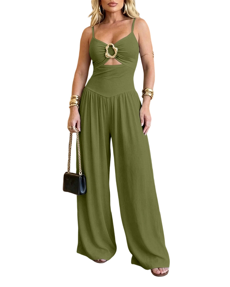 ChicMe Couture Women's Cutout Wide Leg Jumpsuit U-Neck Backless Summer Romper