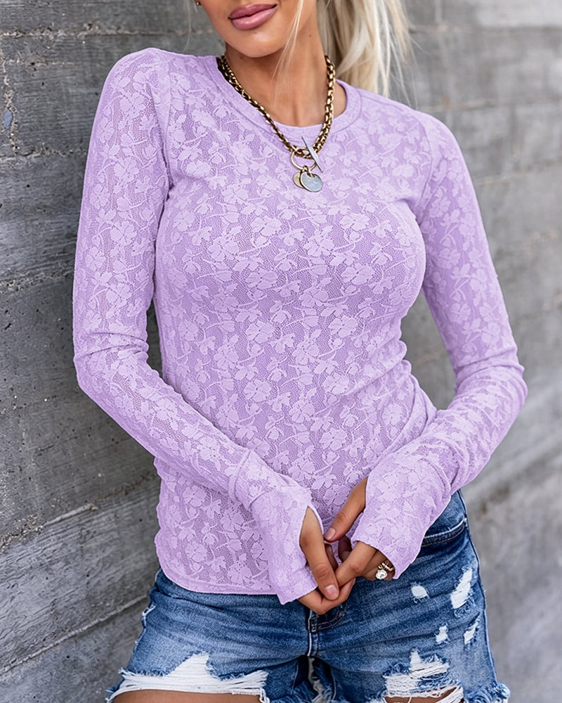 ChicMe Couture Women's Lace Sheer Long Sleeve Top Light Pink Small