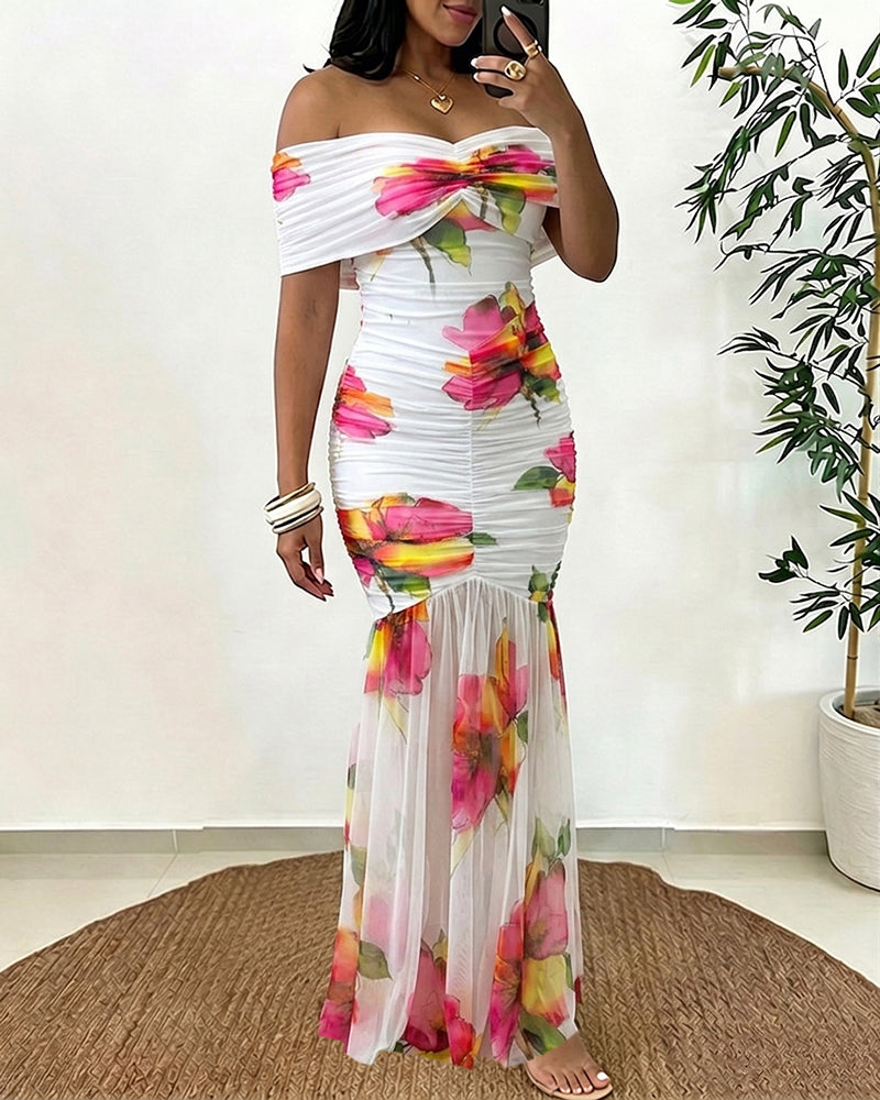 ChicMe Couture Women's Off Shoulder Floral Maxi Dress