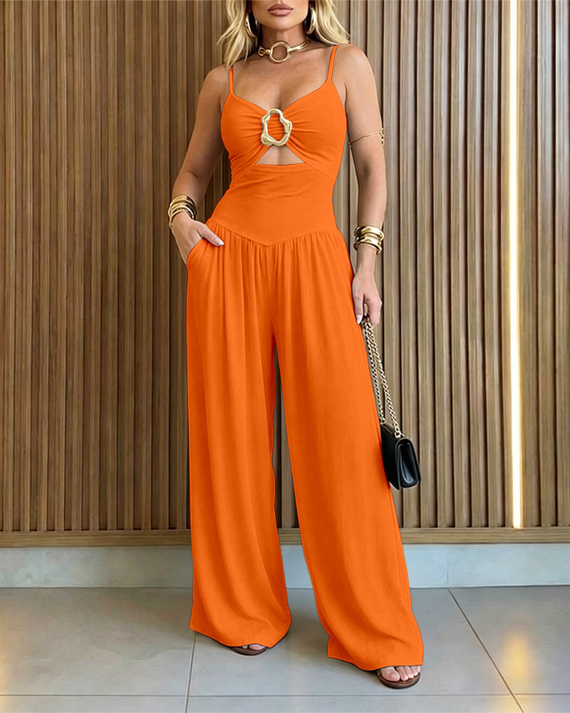 ChicMe Couture Women's Cutout Wide Leg Jumpsuit U-Neck Backless Summer Romper