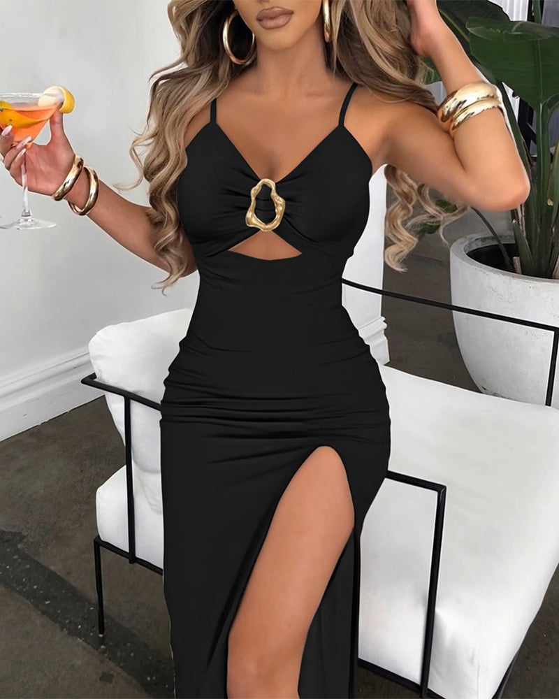ChicMe Couture Women Bodycon V-Neck High Slit Cut-Out Dress