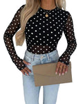 ChicMe Couture Women's Polka Dot Mesh Long Sleeve Top