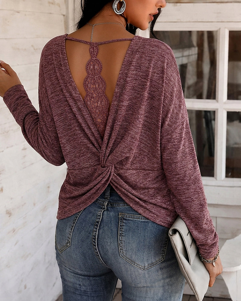 ChicMe Couture Women's Open Back Long Sleeve Top Backless Shirt Pink XX-Large