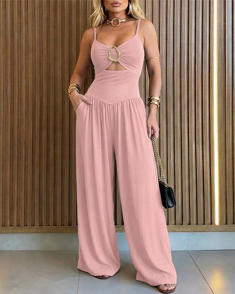 ChicMe Couture Women's Cutout Wide Leg Jumpsuit U-Neck Backless Summer Romper