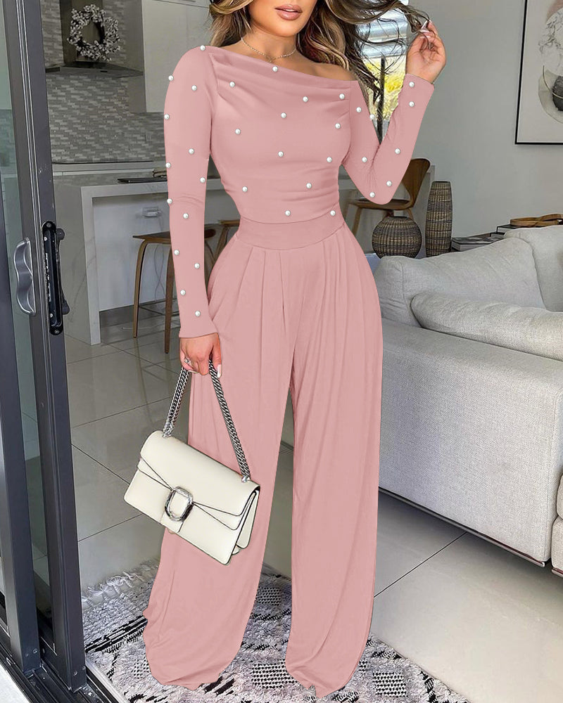 ChicMe Couture Jumpsuit for Women Dressy Long Sleeve Wide Leg One Piece Outfit