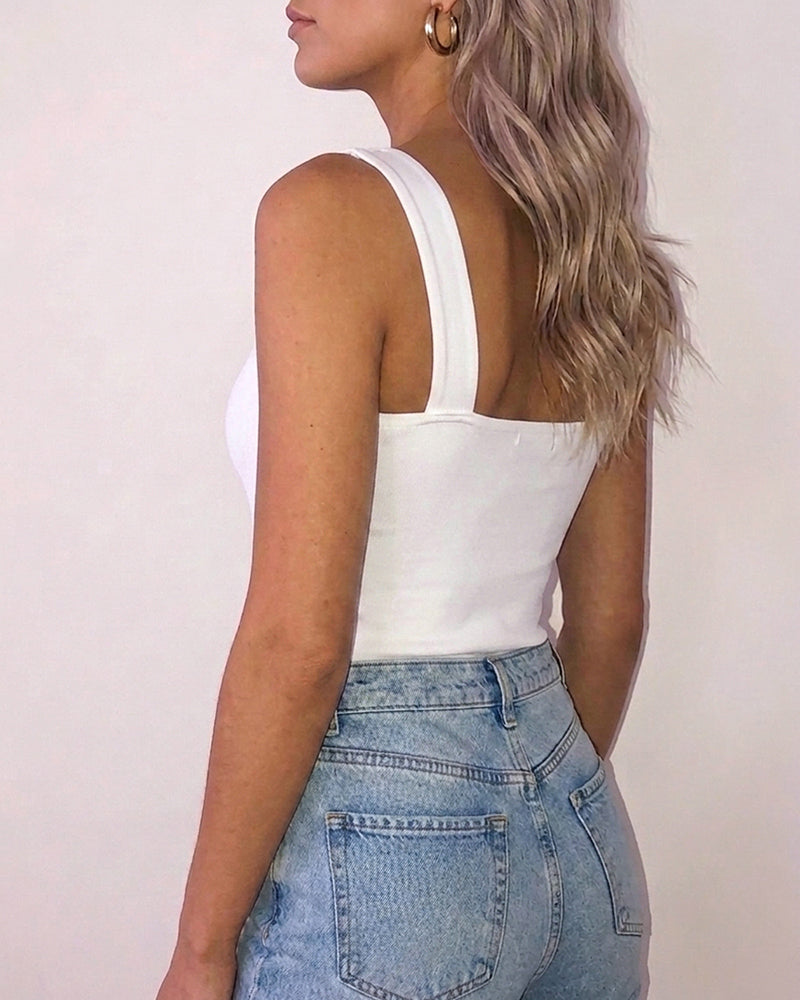 ChicMe Couture Women's Sparkly Rhinestone Backless U-Neck Tank Top