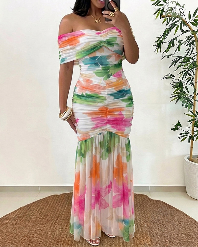 ChicMe Couture Women's Off Shoulder Floral Maxi Dress
