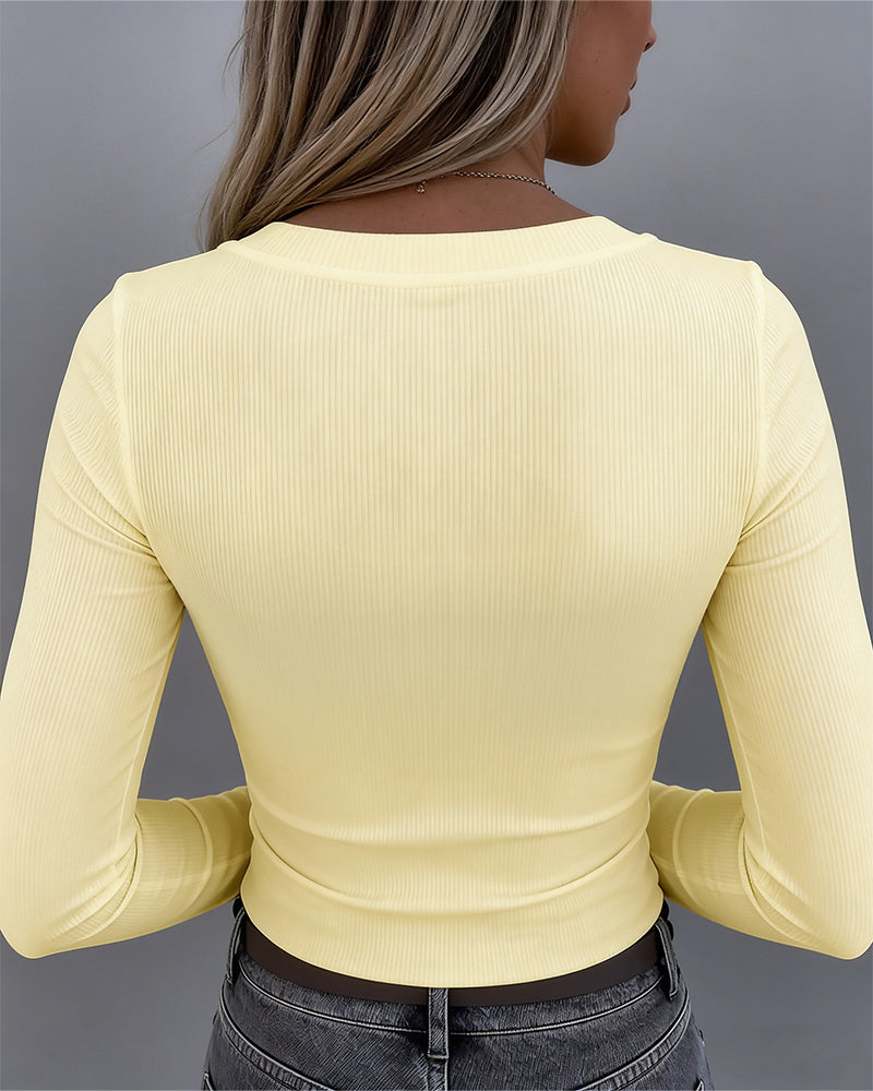 ChicMe Couture Women Rhinestone Ribbed Long Sleeve Top Slim Fit Sparkly Shirt