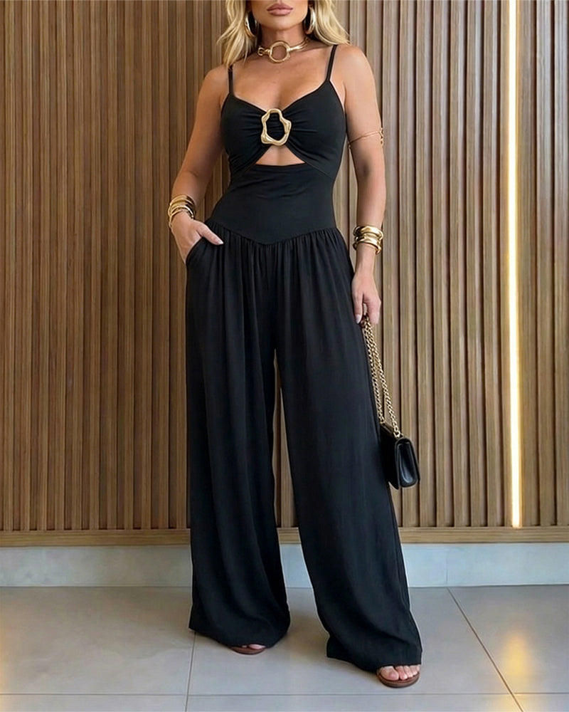 ChicMe Couture Women's Cutout Wide Leg Jumpsuit U-Neck Backless Summer Romper