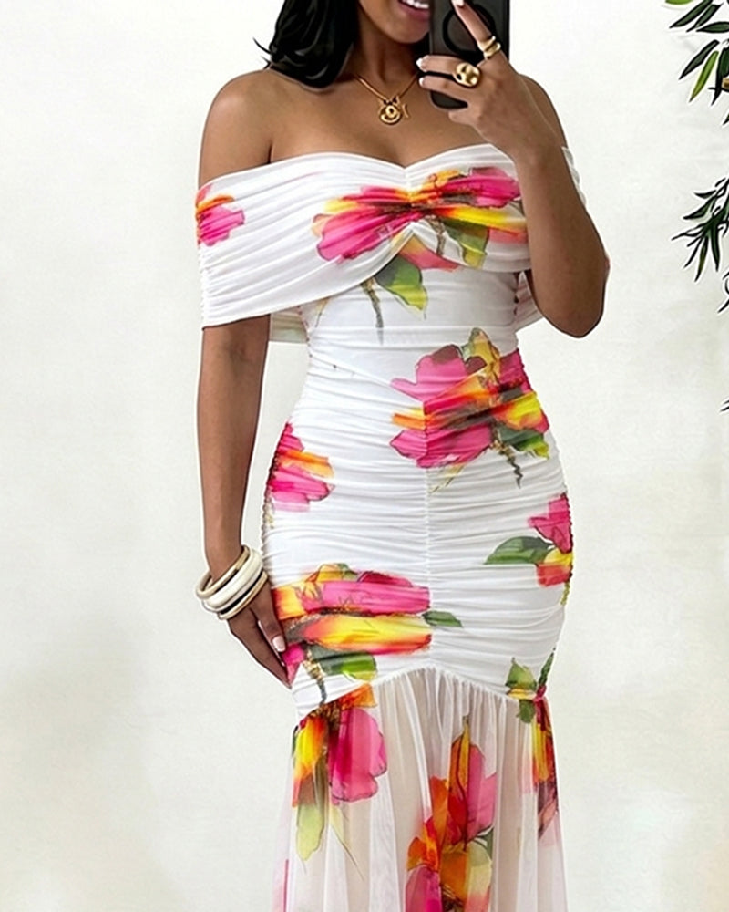 ChicMe Couture Women's Off Shoulder Floral Maxi Dress