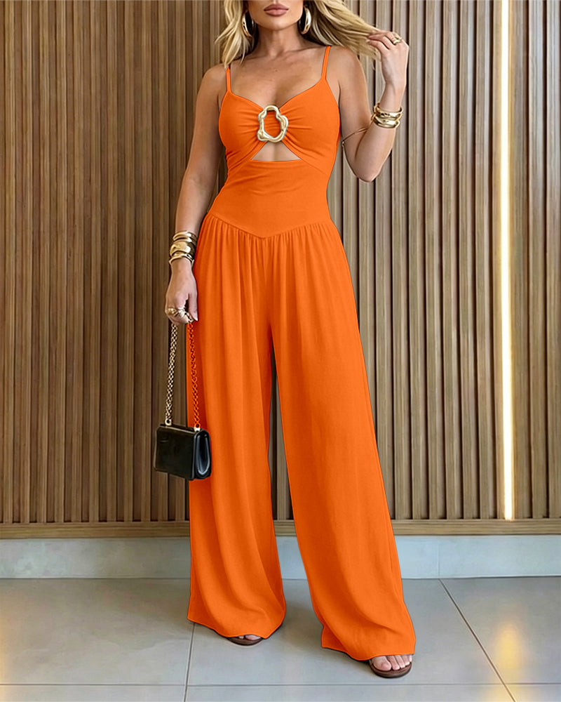 ChicMe Couture Women's Cutout Wide Leg Jumpsuit U-Neck Backless Summer Romper