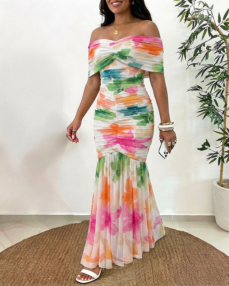 ChicMe Couture Women's Off Shoulder Floral Maxi Dress