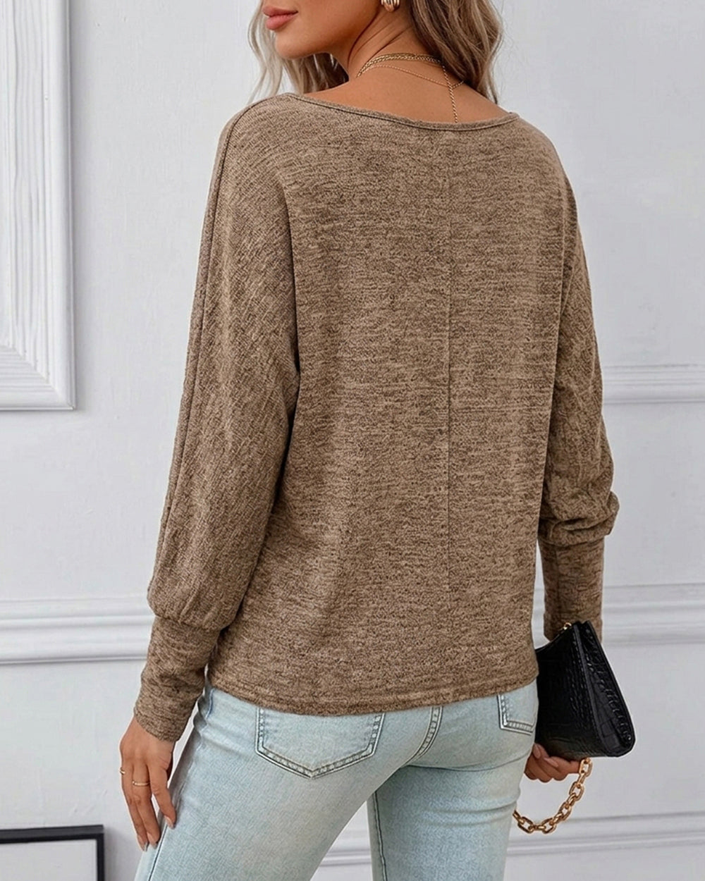 ChicMe Couture Women's Batwing Long Sleeve Boat Neck Top