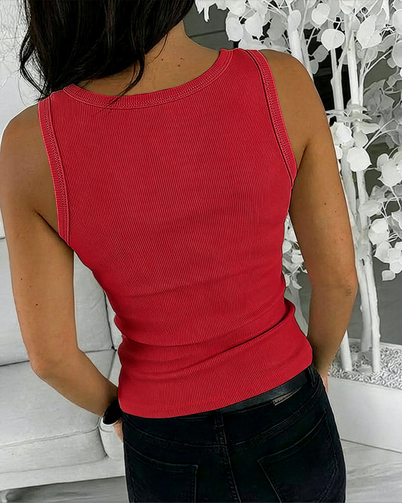 ChicMe Couture Womens Rhinestone Tank Top Fitted Ribbed Shirt Sparkly Rhinestone Ribbed Tank for Women, Flattering U Neck, Comfort Slim Fit Sleeveless Top for Casual & Going Out