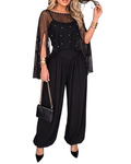 ChicMe Couture Women's Dressy Jumpsuit with Pearl Mesh Cape