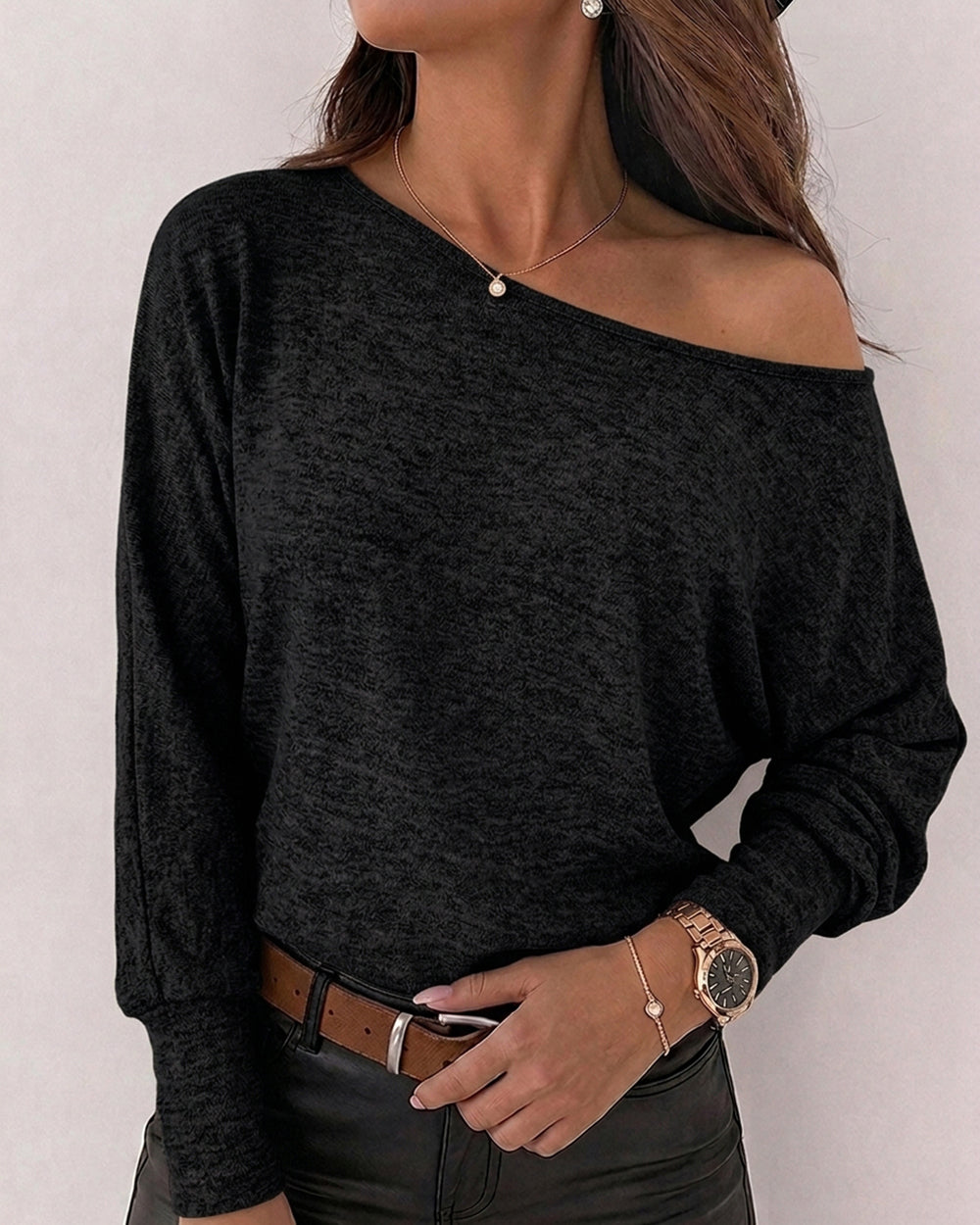 ChicMe Couture Women's Batwing Long Sleeve Boat Neck Top