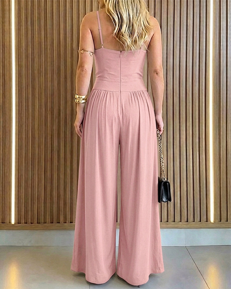 ChicMe Couture Women's Cutout Wide Leg Jumpsuit U-Neck Backless Summer Romper