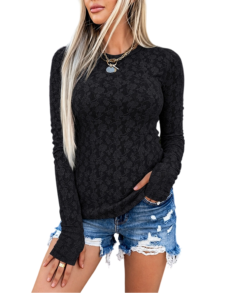 ChicMe Couture Women's Lace Sheer Long Sleeve Top Light Pink Small