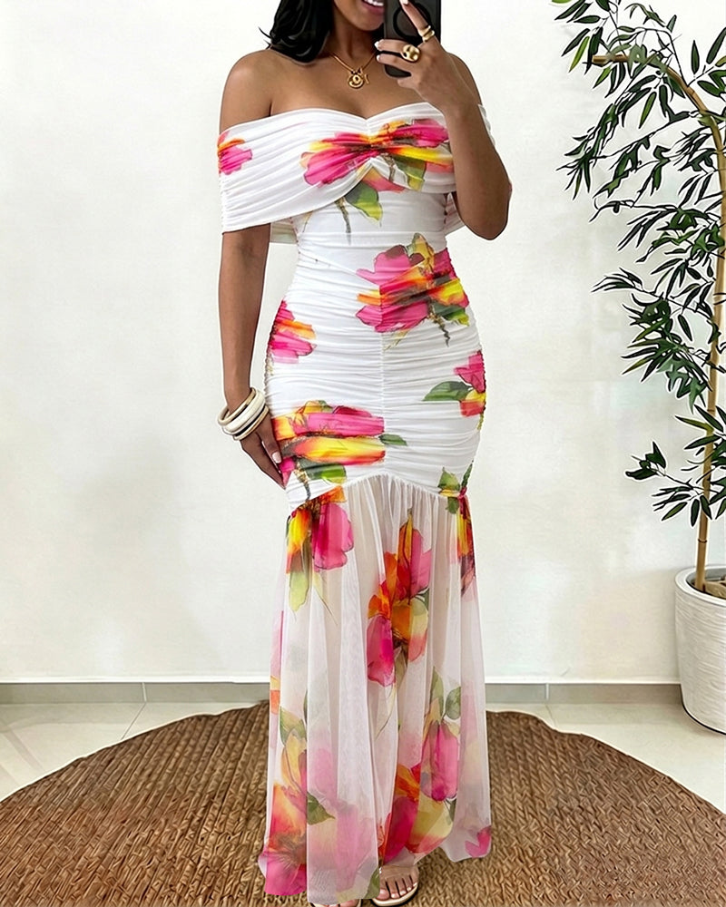 ChicMe Couture Women's Off Shoulder Floral Maxi Dress