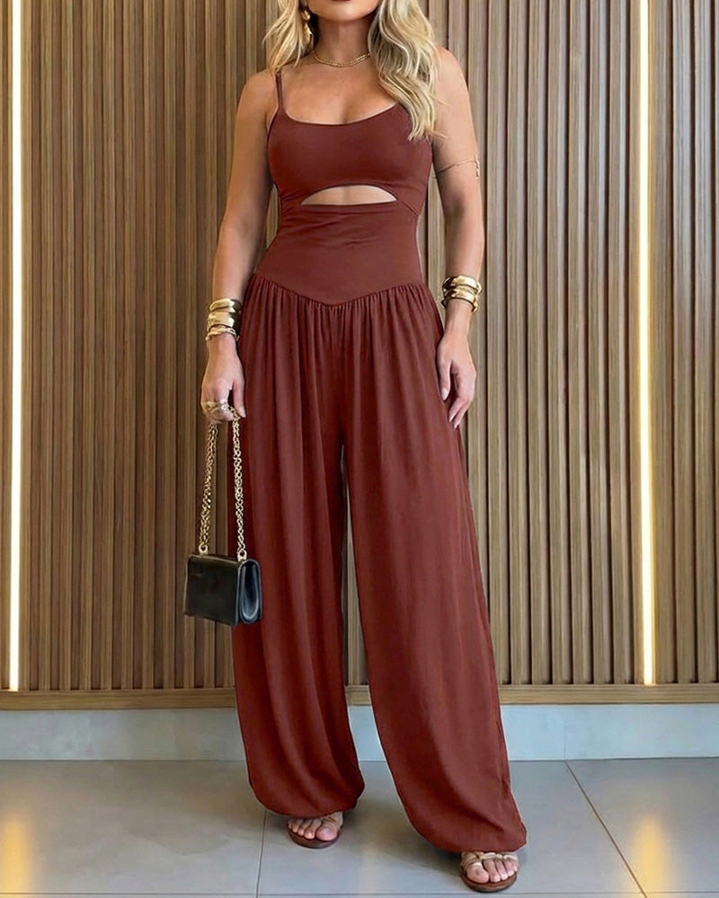 ChicMe Couture Wide Leg Jumpsuits for Women U Neck Cutout Tie Back Romper