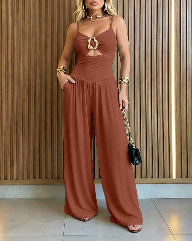 ChicMe Couture Women's Cutout Wide Leg Jumpsuit U-Neck Backless Summer Romper