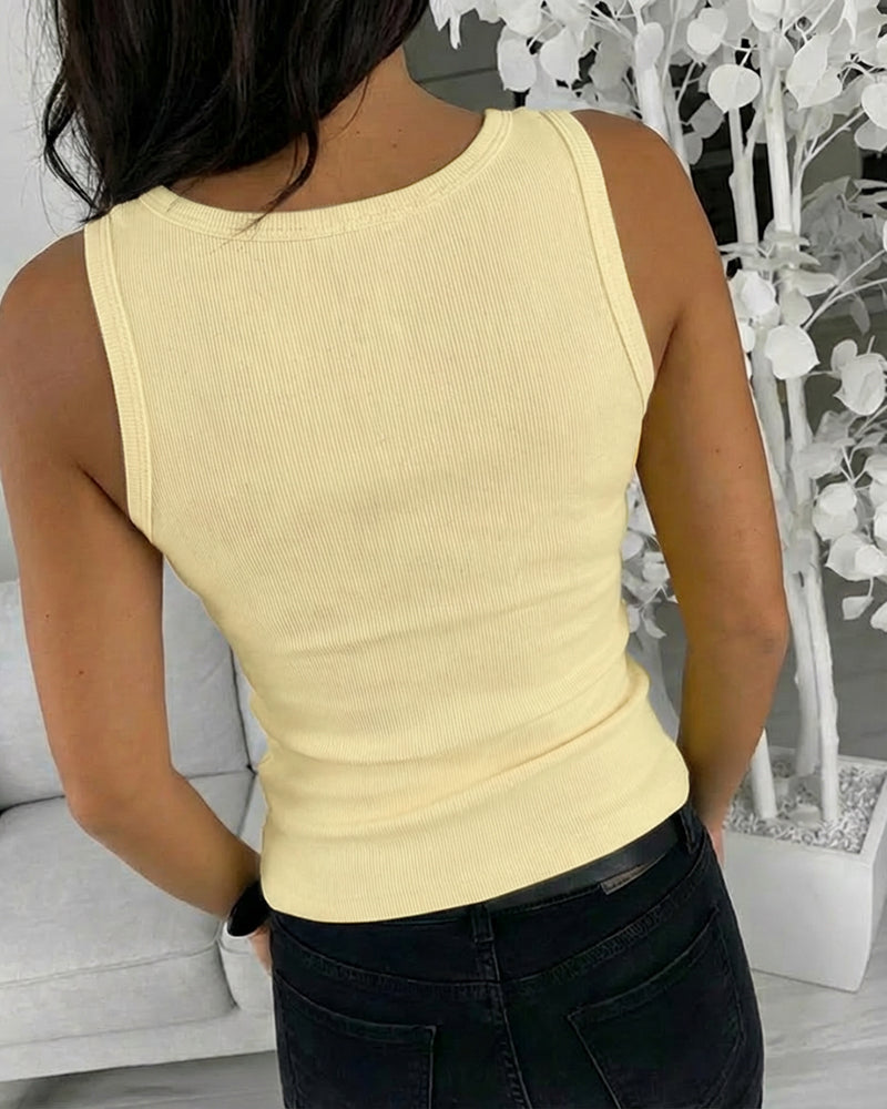 ChicMe Couture Womens Rhinestone Tank Top Fitted Ribbed Shirt Sparkly Rhinestone Ribbed Tank for Women, Flattering U Neck, Comfort Slim Fit Sleeveless Top for Casual & Going Out