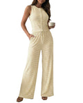ChicMe Couture Lounge Sets For Women 2 Piece Striped Knit Pajama Set Red Bean Large