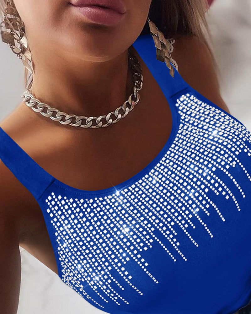 ChicMe Couture Women's Sparkly Rhinestone Backless U-Neck Tank Top