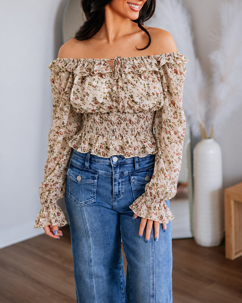 ChicMe Couture Womens Off Shoulder Ditsy Floral Chiffon Blouse